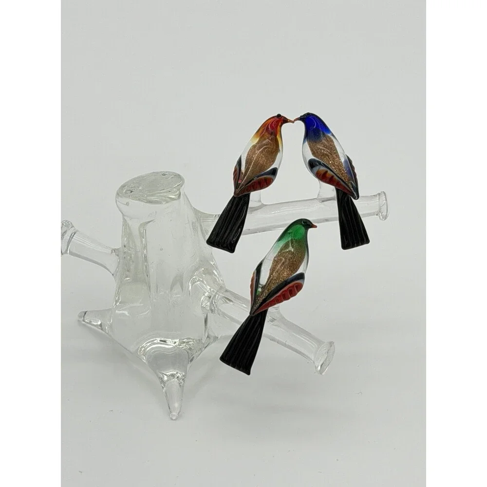 Vintage Murano Venice Italy Art Glass Birds On Branch Miniature Figurine